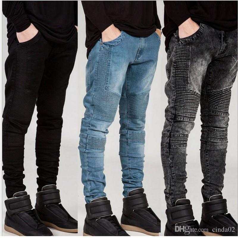 2018 mens skinny jeans runway distressed slim elastic jeans denim biker  hiphop cqqqvgr