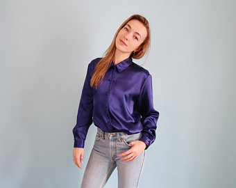 amazing deep purple violet satin blouse vzbjrgs