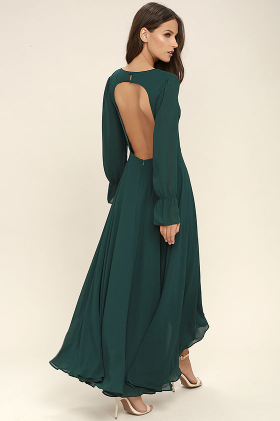 backless maxi dress stunning forest green maxi dress - backless maxi - long sleeve maxi - jlbytsb