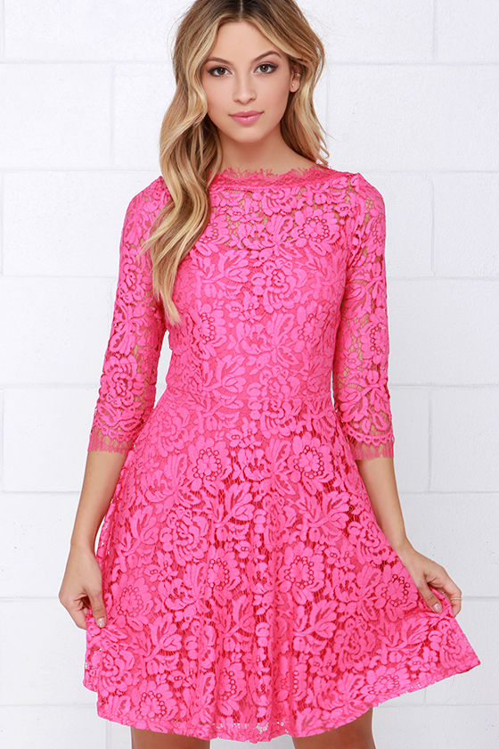 beautiful lace dress - pink dress - skater dress - $64.00 uxxvols