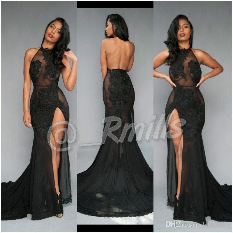 black prom dress open back sexy black prom dresses 2017 high thing split with vintage lace dwxbsut