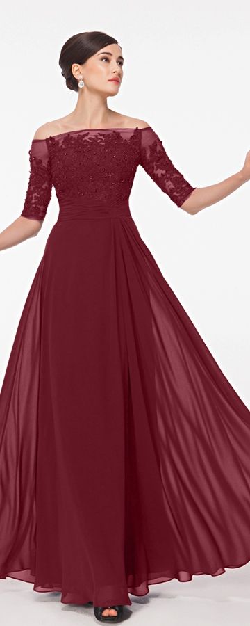 burgundy modest lace prom dresses with sleeves uktyaul