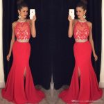 cheap long red prom dresses mermaid 2017 high neck appliques beaded prom ijoasha
