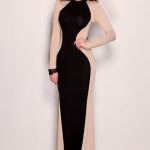 classy dresses beige black long sleeve two toned classy dress / sexy clubwear | party hrbwavz