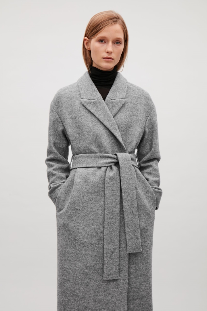 cos image 10 of belted wool coat in grey llsgnty