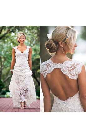 country wedding dresses country cap-sleeved v-neck long lace dress with keyhole back kjiodnq