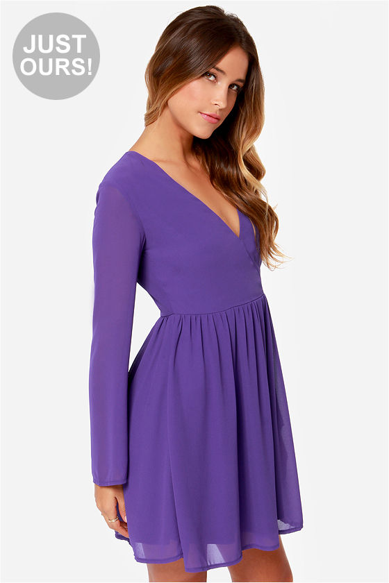 cute long sleeve dress - purple dress - wrap dress - $42.00 owxorvm