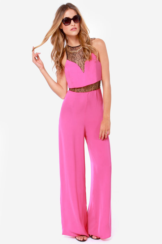 cute pink jumpsuit - lace jumpsuit - wide-leg jumpsuit - $47.00 bxnbtea