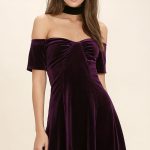 cute plum purple dress - velvet dress - off-the-shoulder dress - $46.00 ctoxujr