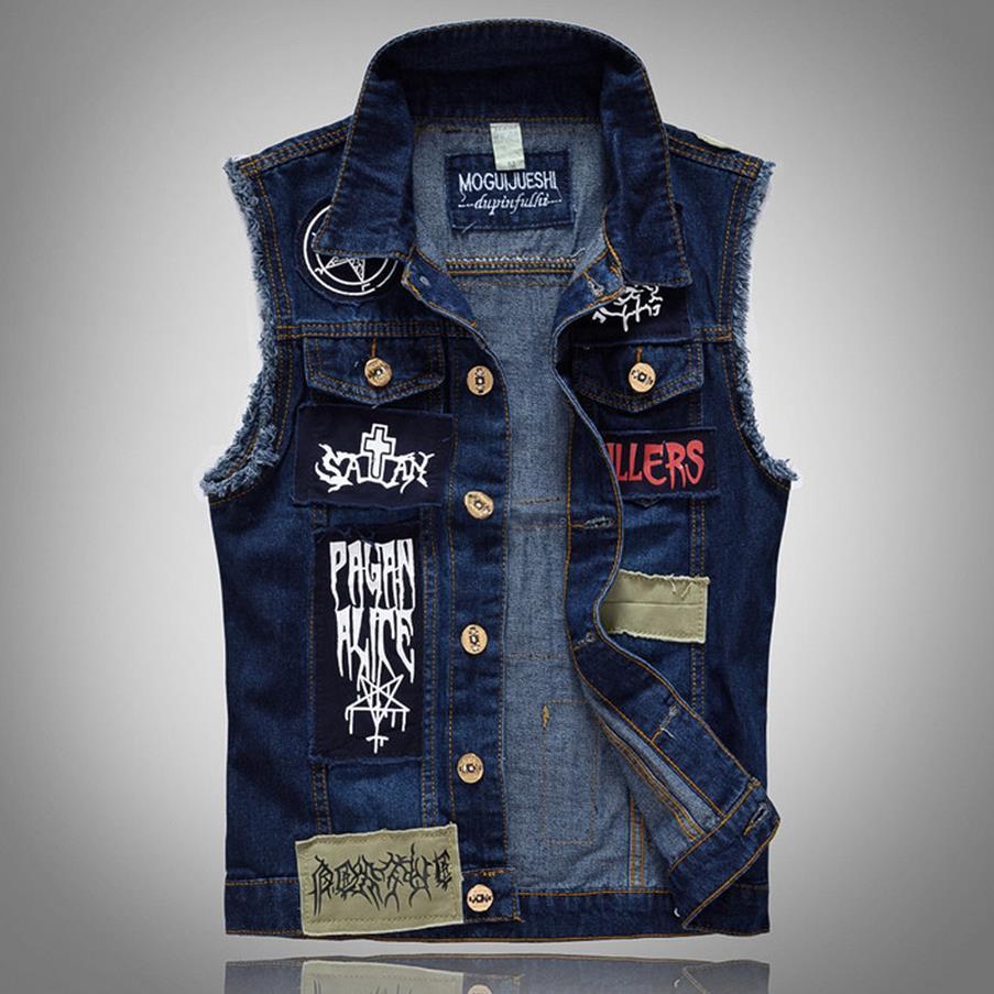 denim vest for men brand new menu0027s denim vest patch designs sleeveless jean jacket men punk hxvixpm