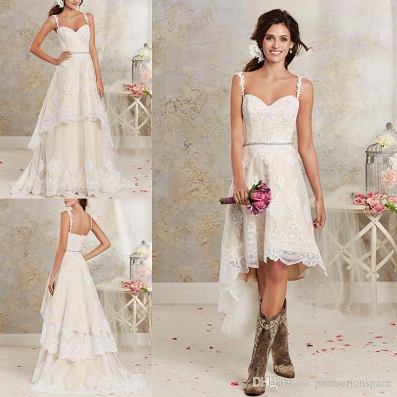 discount lace country wedding dresses with detachable train high low short  bridal fjqzoas