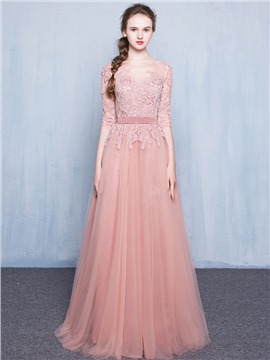 dress for party 60 a-line bateau neck lace applique floor-length long evening dress oiskttf