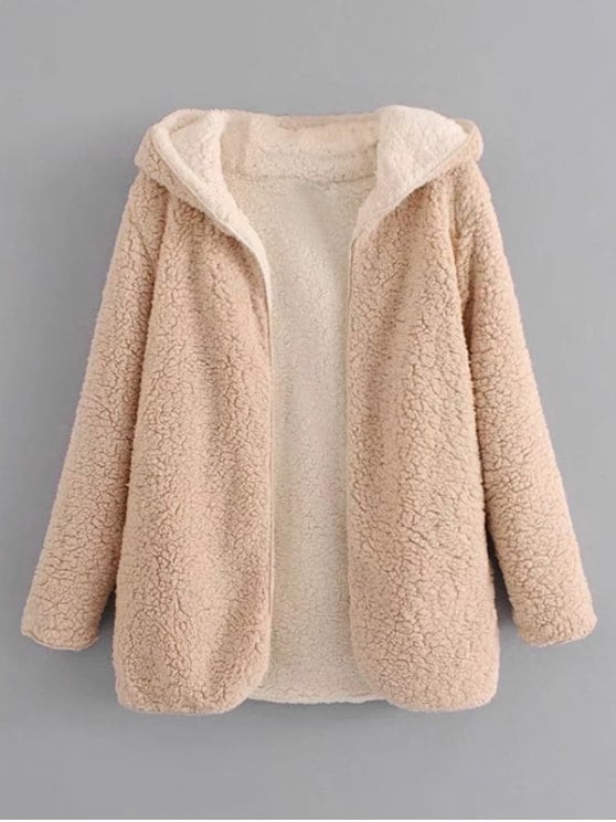 fashion hooded open front lamb wool coat - apricot m gizjocu