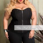 final sale plus size corset top in black with lace-ups with silver grommets camvtch