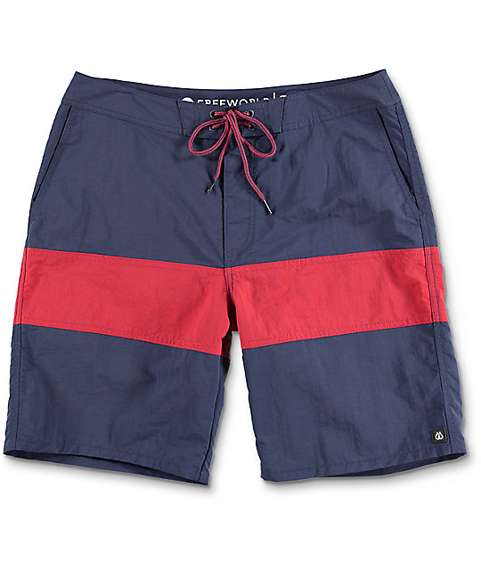 free world cutback navy u0026 red nylon board shorts ... sshxtkd