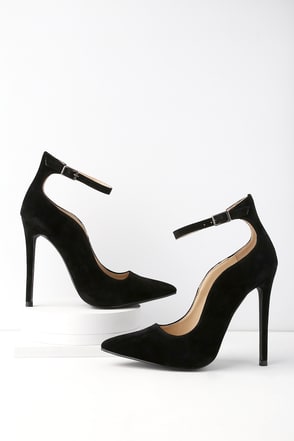 high heels for women porter black suede ankle strap pumps 1 yxazvcu