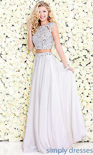 ivory dresses long beaded two-piece prom dress with cut outs . rsrvyqe