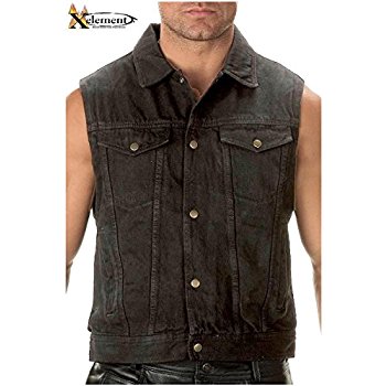 jean vest xelement b285 mens black denim motorcycle vest - x-large rpcbnsh