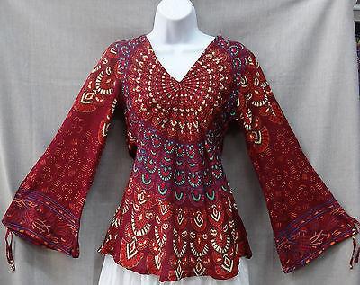 ladies tops indian womens ladies peacock hippie boho shirt top cotton maroon burgandy wzohtsv