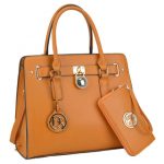 leather bags dasein large saffiano leather padlock satchel handbag with matching wallet enjkjla