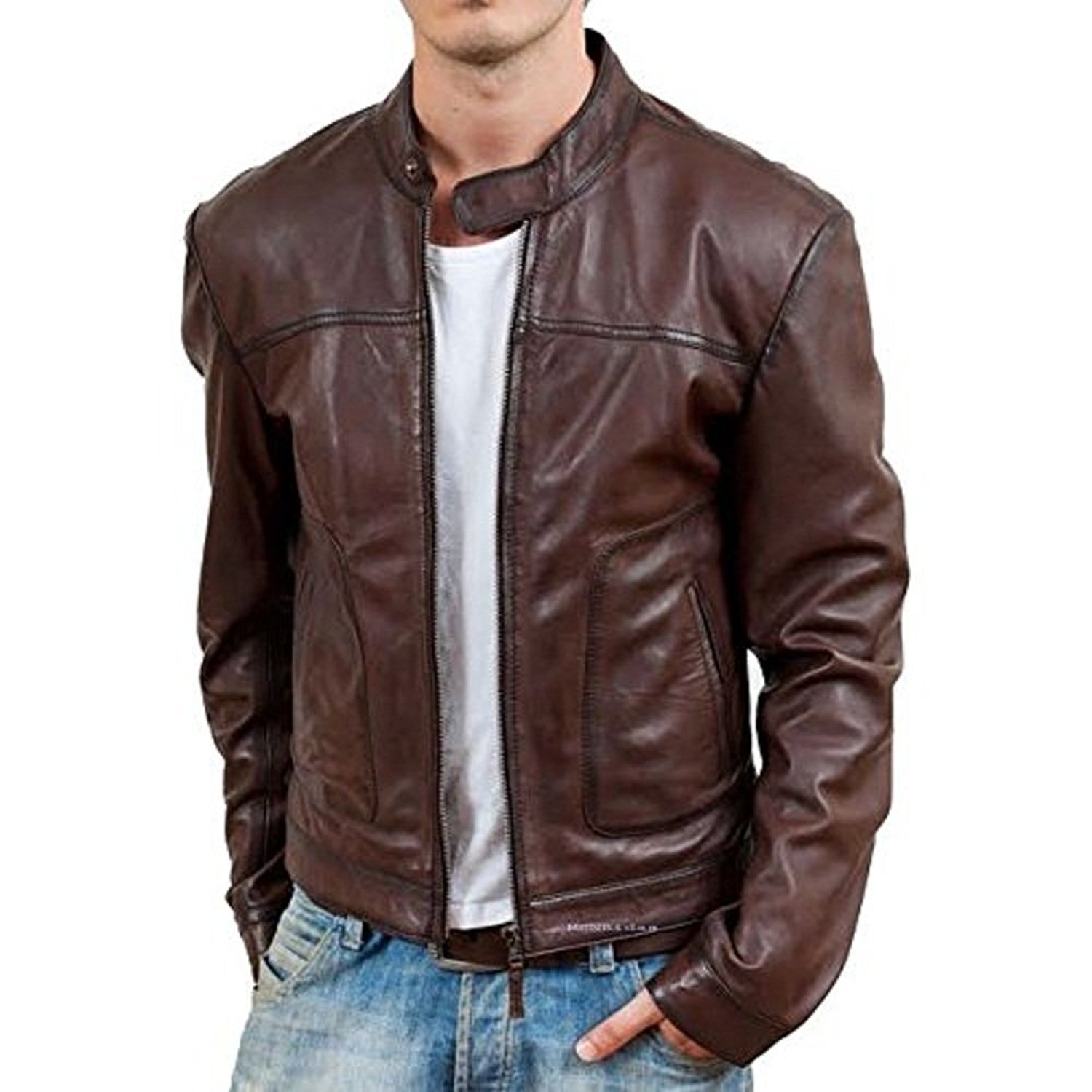leather jacket for menu0027s full sleeves band collar comfortable lambskin leather  jacket nefmnqr