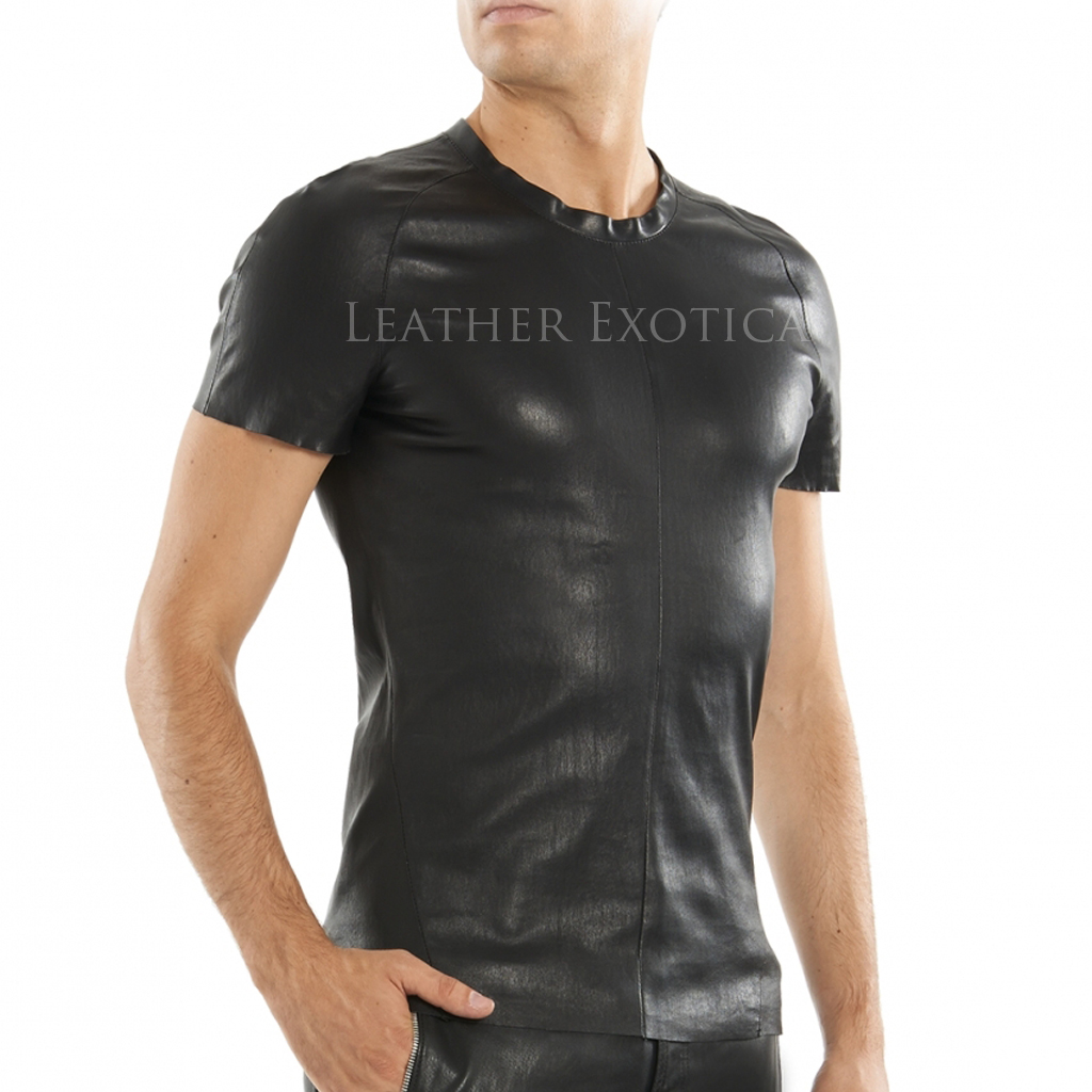 leather shirt lamb leather t-shirt for men jmrtmwr