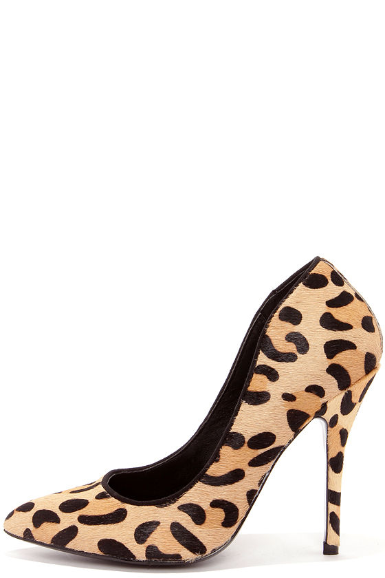 leopard pumps chic leopard heels - pony fur heels - leather pumps - $99.00 druyayt