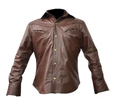 menu0027s brown leather shirt new all sizes lll-433 small to 4xl opxsttw