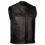 menu0027s collarless mc black leather vest ... vsixtoj