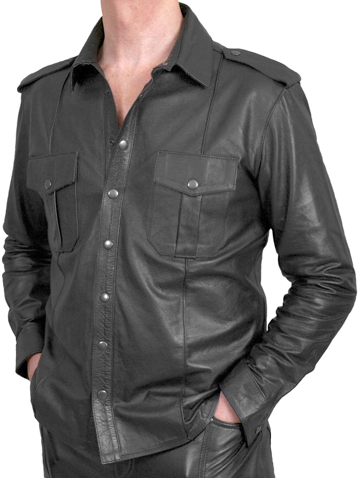 mens black leather shirt jvdentc