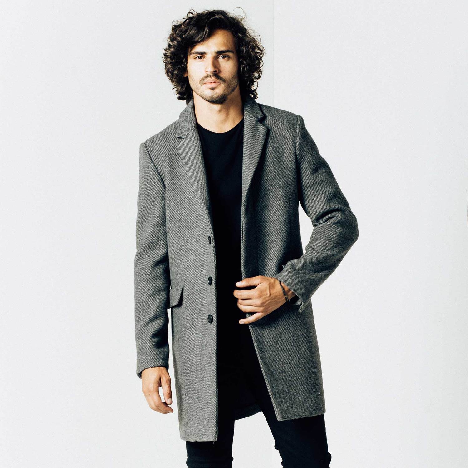 mens long wool coat in grey dhblgiv