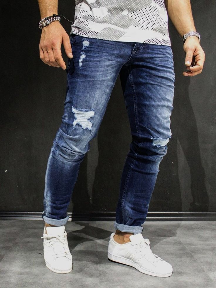 mens ripped jeans men slim fit simply ripped jeans - blue omfcrrm