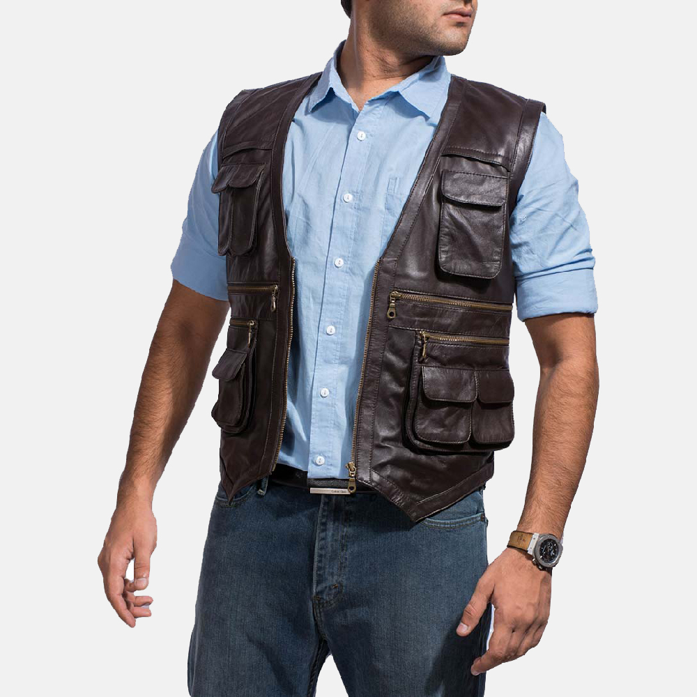 mens safari brown leather vest 3 lkcpafa