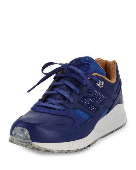 mens sneakers menu0027s ml530 leather trainer sneaker, blue/brown gzgrjbn