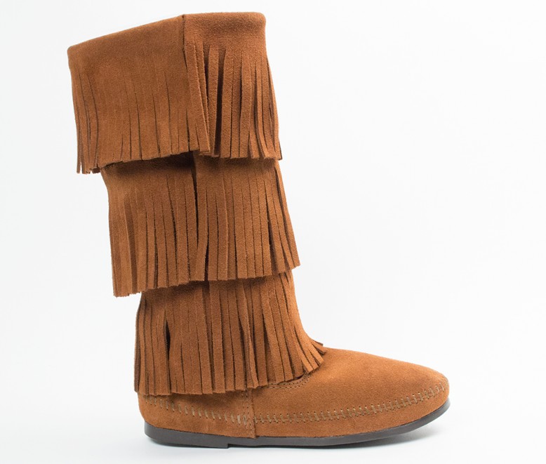 moccasin boots 3-layer fringe boot (women) | 1632 | brown | 5 wrflcgd