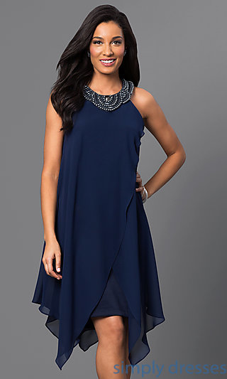 navy dresses navy-blue sleeveless handkerchief dress . fsedzle