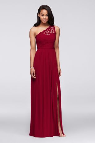 one shoulder dresses long red soft u0026 flowy davidu0027s bridal bridesmaid dress ofvaied
