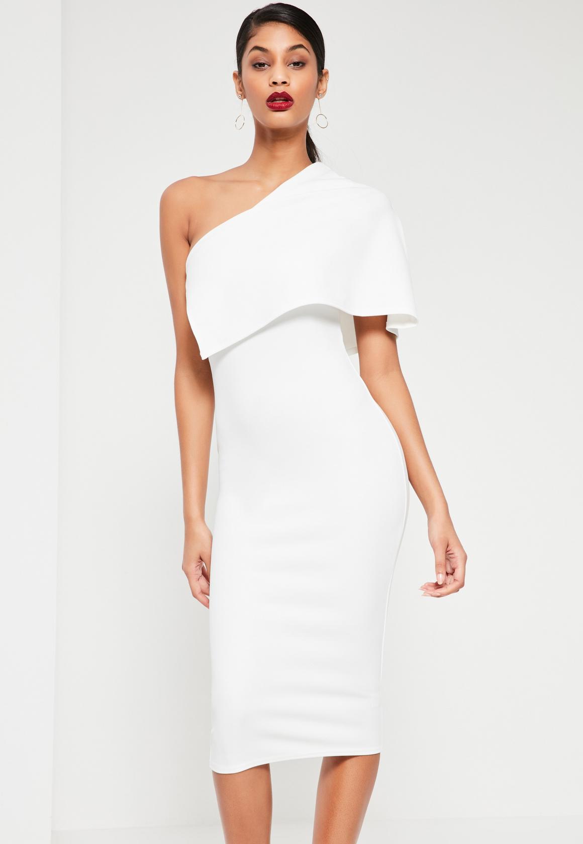 one shoulder dresses white one shoulder cape midi dress bwhmmek