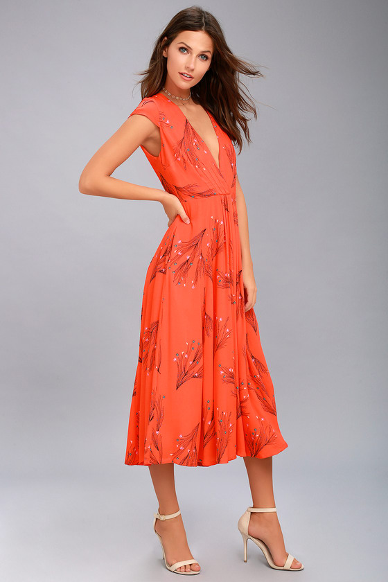 orange dresses free people retro coral orange floral print midi dress 1 wwpdvlv