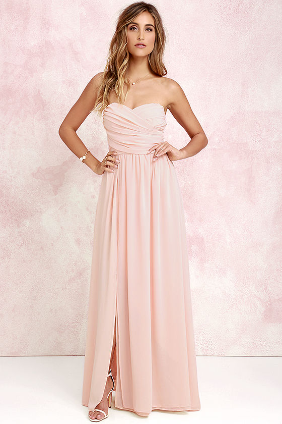 peach dresses lovely peach gown - strapless dress - maxi dress - $82.00 hljnlle