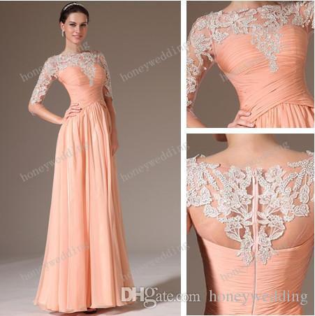 peach dresses new arrival bridesmaid dresses chiffon lace peach sheath color half sleeve  evening aforiff