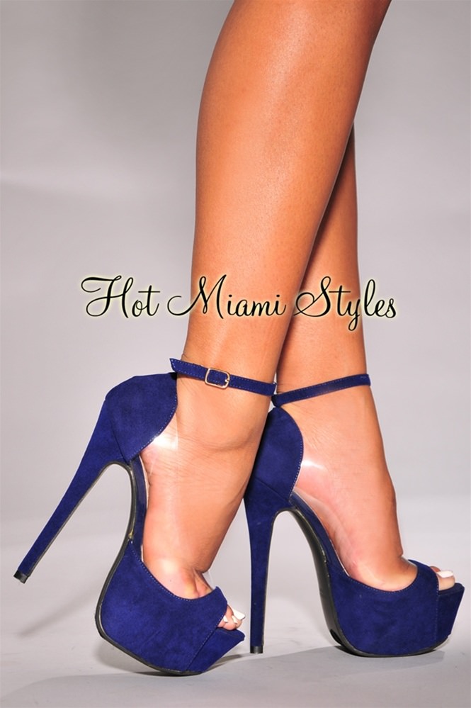 peep toe heels royal-blue peep-toe clear accent high heel pumps gawygmz