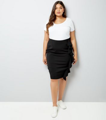 pencil skirts ... curves black frill trim pencil skirt ptiydby lgjqmnz