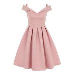 pink dress *chi chi london pink fold over bardot midi dress ($91) ❤ liked on ecjfcgi