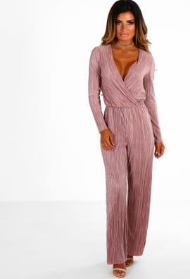 pink jumpsuit sundown rose pink pleated long sleeve wrap jumpsuit ... ncflxdw