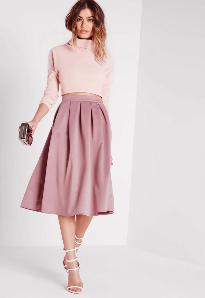 pink skirt satin pleat waistband full midi skirt mauve zjpeigk