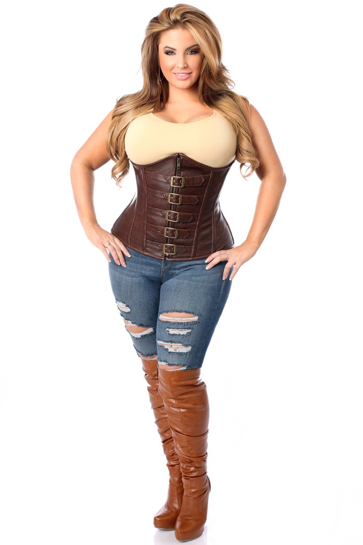 plus size corsets top drawer dark brown distressed faux leather underbust buckle plus size  corset xexpqfa