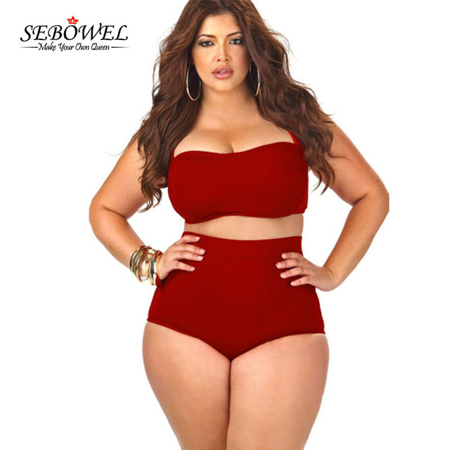 plus size swimsuits sebowel 2017 vintage plus size swimwear womenu0027s high waisted bikini set  swimsuit fyddwoz