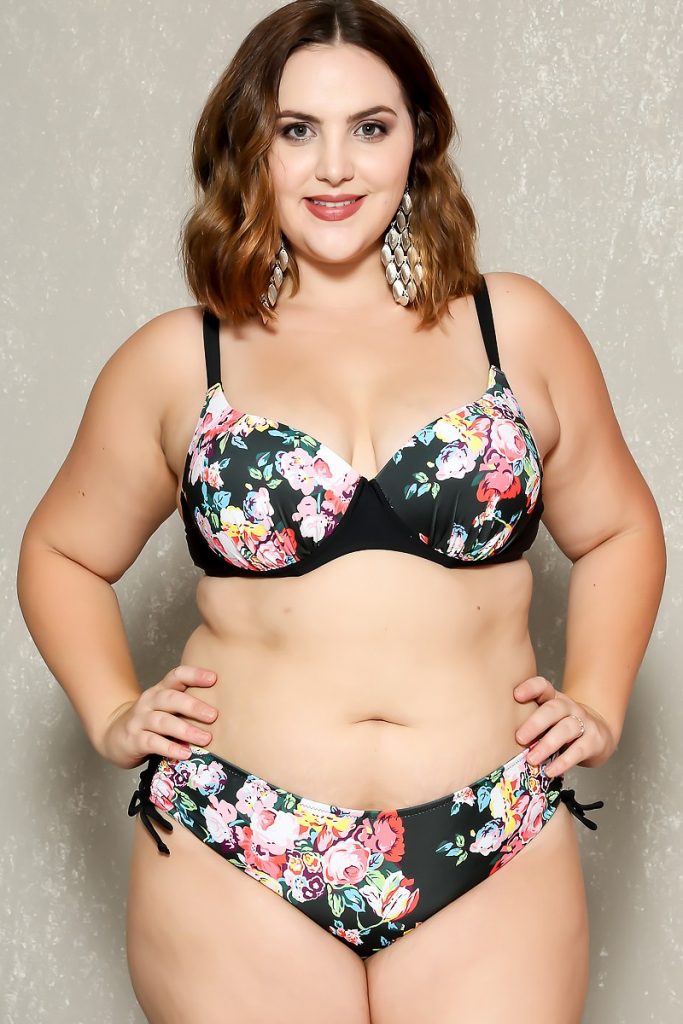 plus size swimwear sexy black floral print push up 2pc. plus size swimsuit vxqjuwz