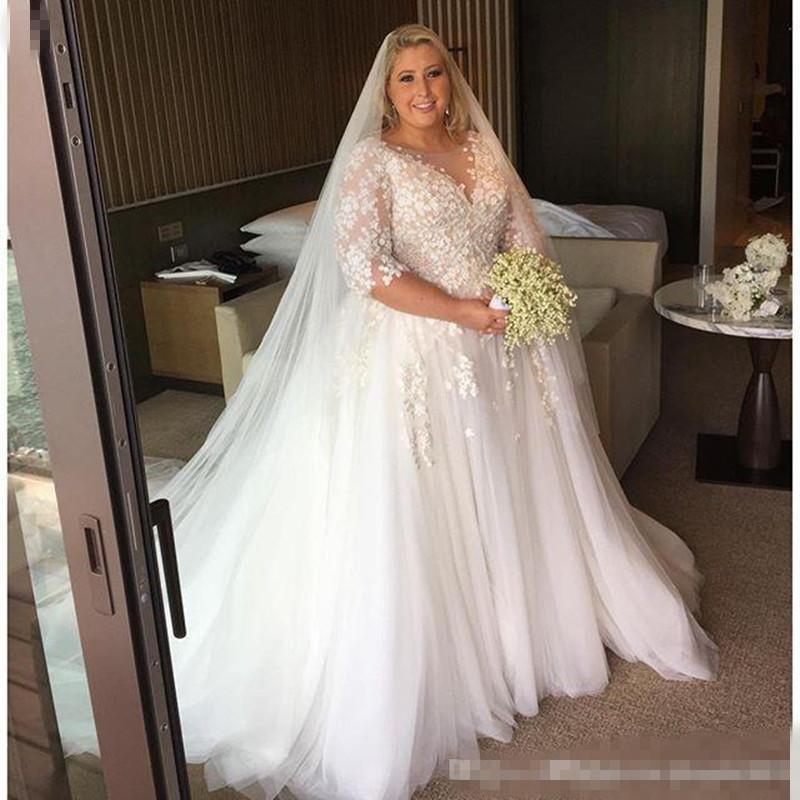 plus size wedding dress discount steven khalil 2017 arabic plus size wedding dresses sheer neck  half ppkhtvt